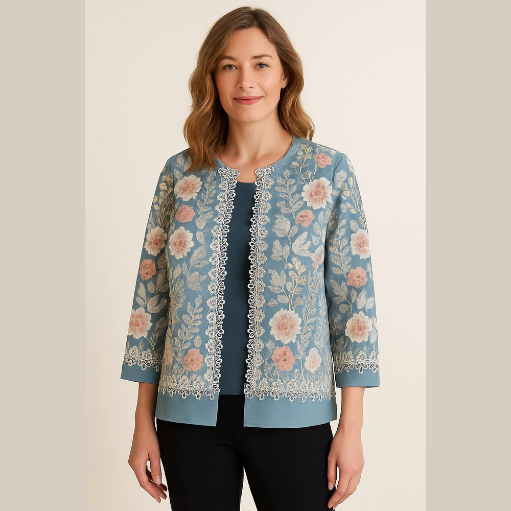Drapers & Damons Womens Floral Long Sleeve Clasp Front Jacket Sz L